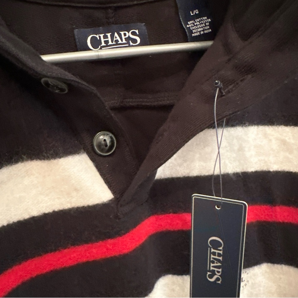 Chaps Ralph Lauren Pullover Fleece Sweatshirt Men's L  Black & Red NWT - Picture 9 of 12